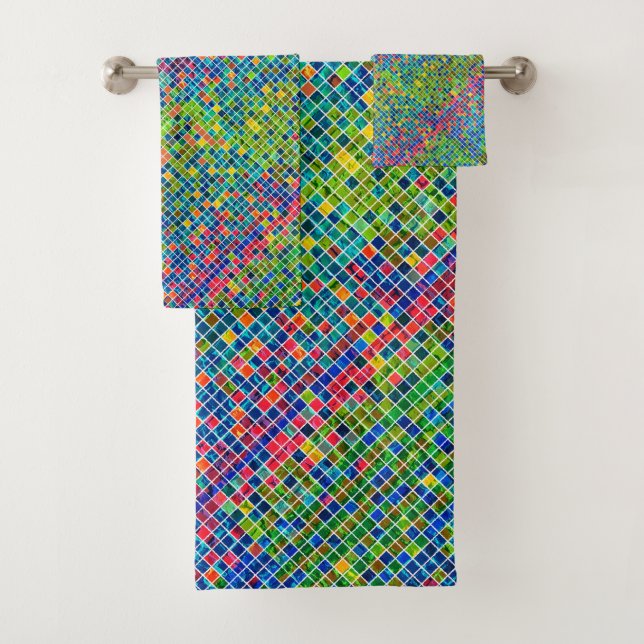 Colourful Geometric Mosaic Pattern 4 Bath Towel Set (Insitu)