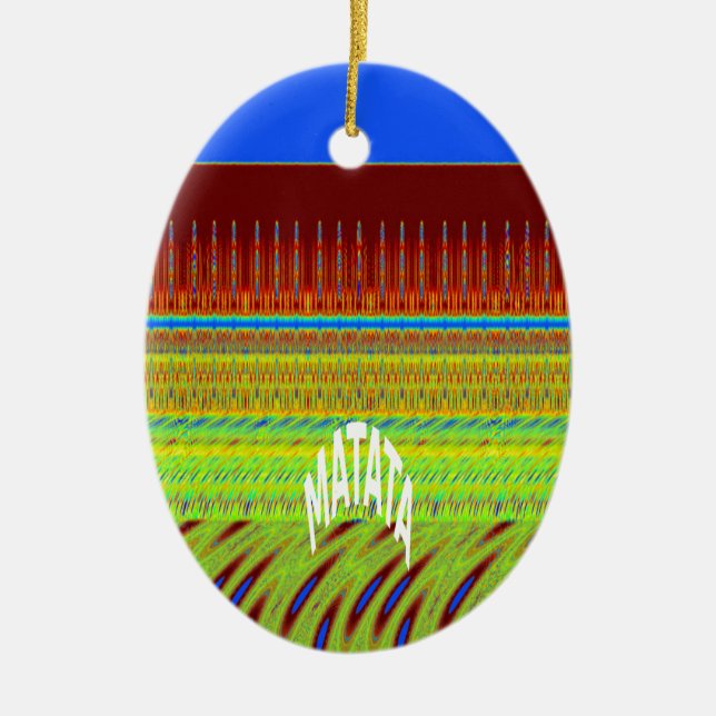 Colourful Geometric Motif Art Print Ceramic Tree Decoration (Front)