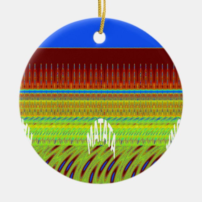 Colourful Geometric Motif Art Print Ceramic Tree Decoration (Front)