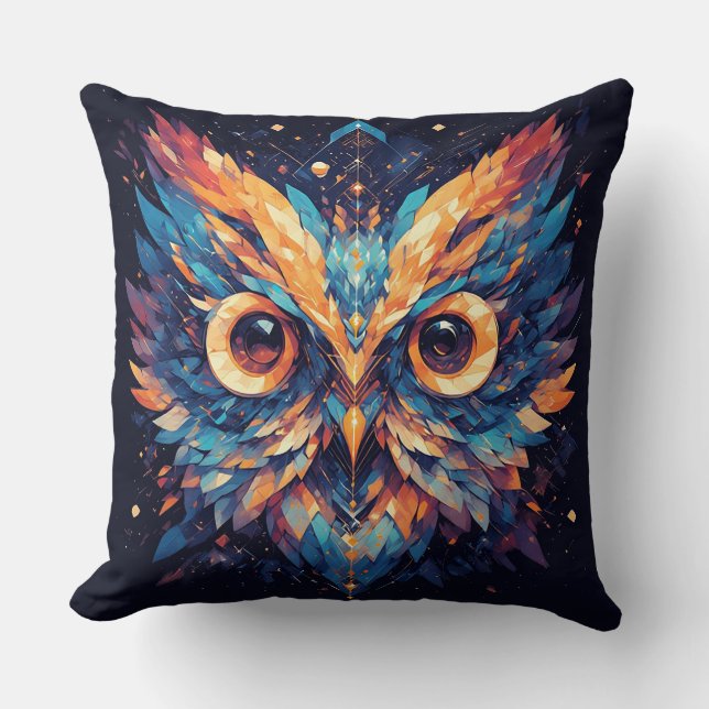 Colourful Geometric Owl Face Cushion (Front)