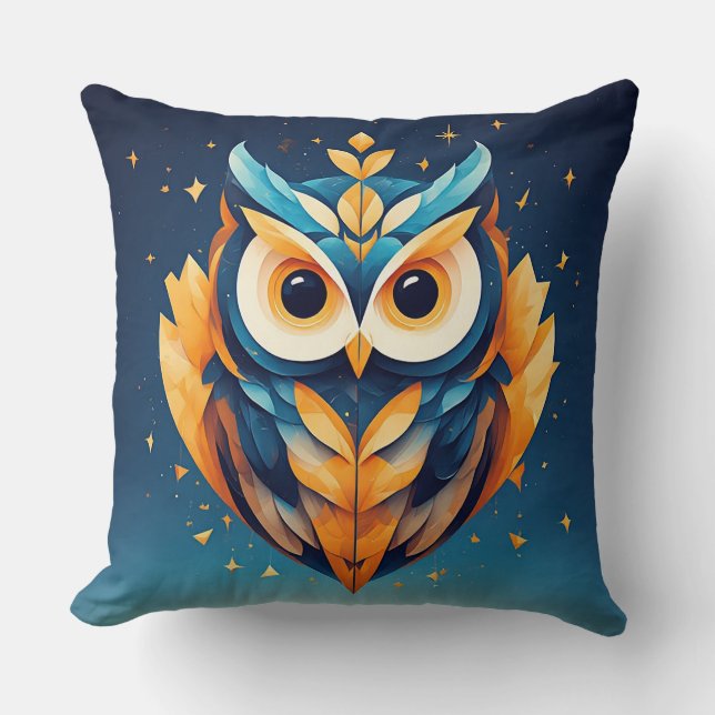 Colourful Geometric Owl Face Cushion (Front)