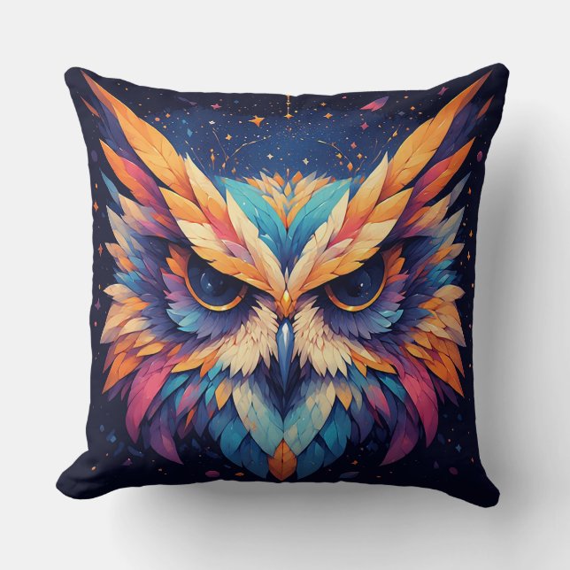 Colourful Geometric Owl Face Cushion (Front)