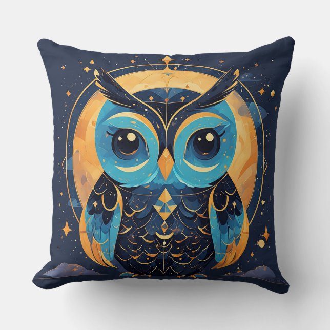 Colourful Geometric Owl Face Cushion (Front)