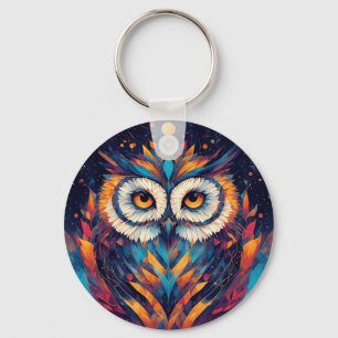 Colourful Geometric Owl Face Key Ring