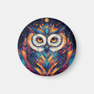 Colourful Geometric Owl Face Magnet
