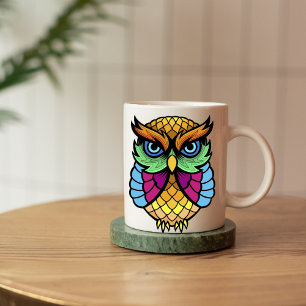 colourful geometric owl mug