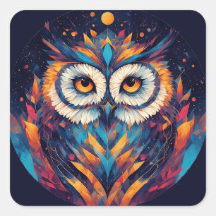 Colourful Geometric Owl Wisdom Aesthetic Gift 🧠✨ Square Sticker