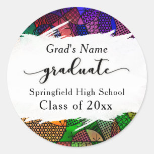 Colourful Geometric Pattern Brushstroke Graduation Classic Round Sticker