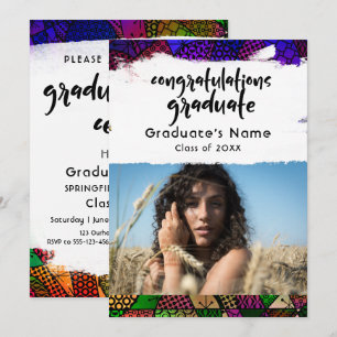 Colourful Geometric Pattern Brushstroke Graduation Invitation