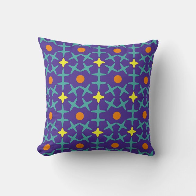 Colourful geometric pattern featuring blue cross  cushion (Front)