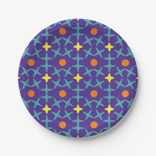 Colourful geometric pattern featuring blue cross  paper plate
