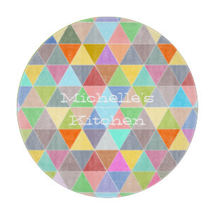 Colourful geometric pattern glass cutting board