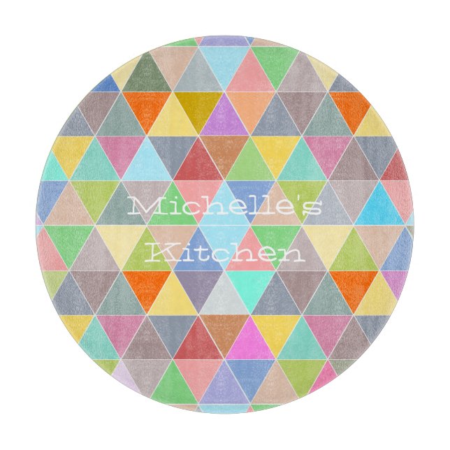 Colourful geometric pattern glass cutting board (Front)