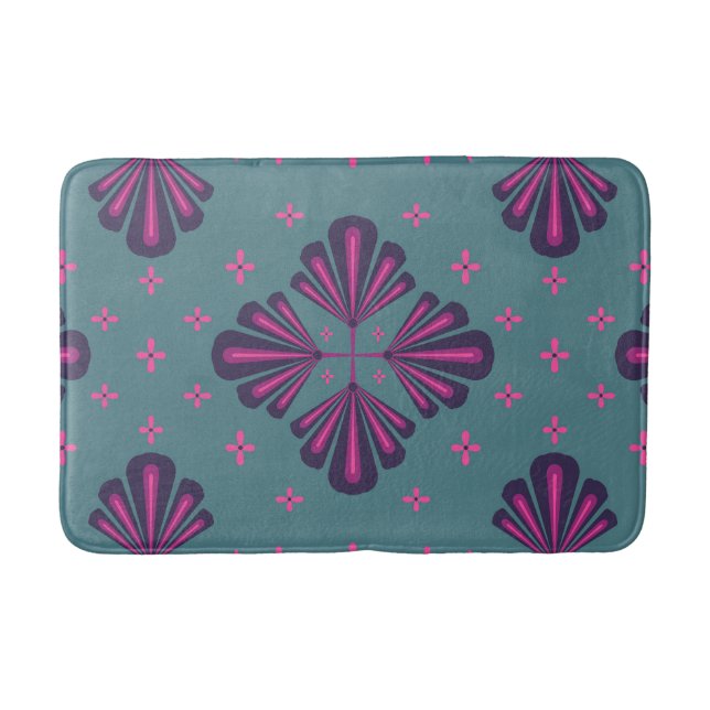 Colourful Geometric Pattern in Classic Retro Style Bath Mat (Front)