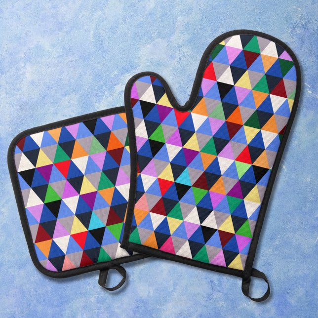 Colourful Geometric Pattern Oven Mitt & Pot Holder Set (Creator Uploaded)