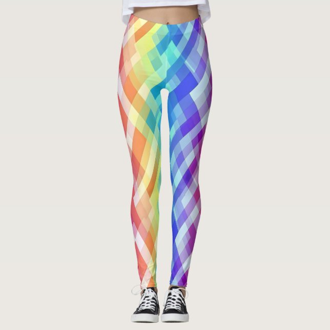 Colourful Geometric Pattern Rainbow Leggings (Front)