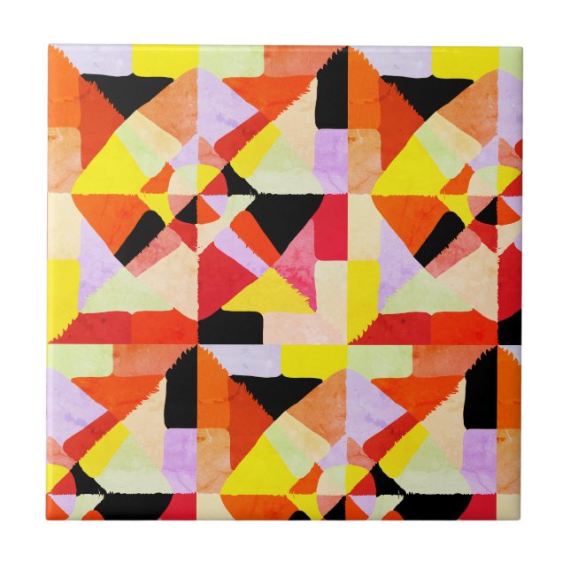 Colourful Geometric Pattern Rainbow Mosaic Tile (Front)
