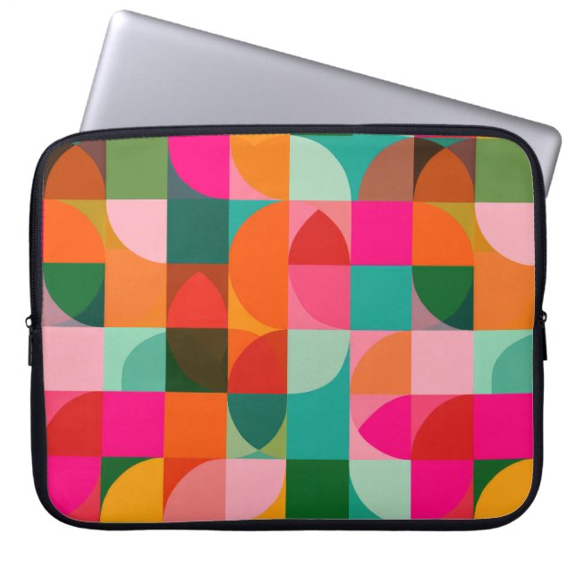 Colourful Geometric Pattern Retro Mid Century  Laptop Sleeve (Front)