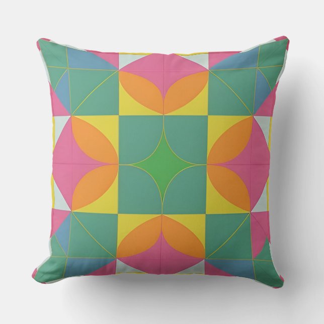 Colourful Geometric Pattern Symmetrical Abstract Cushion (Front)