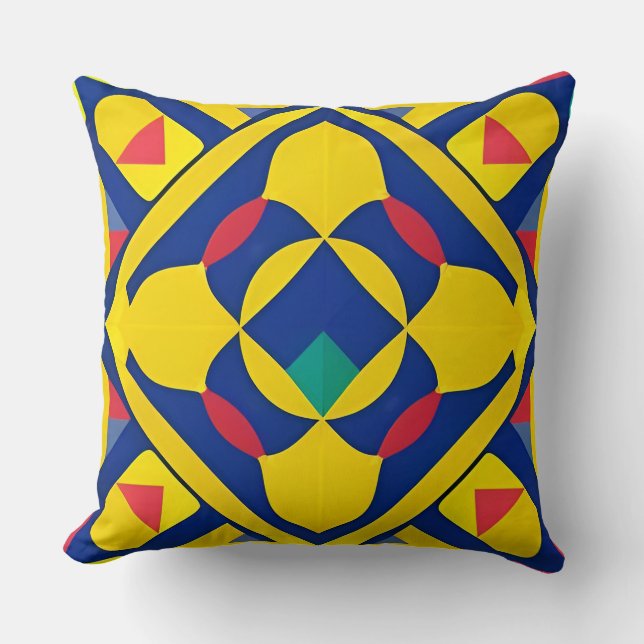 Colourful Geometric Pattern with Abstract Shapes Cushion (Front)