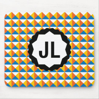 Colourful Geometric Pattern with Custom Monogram Mouse Pad