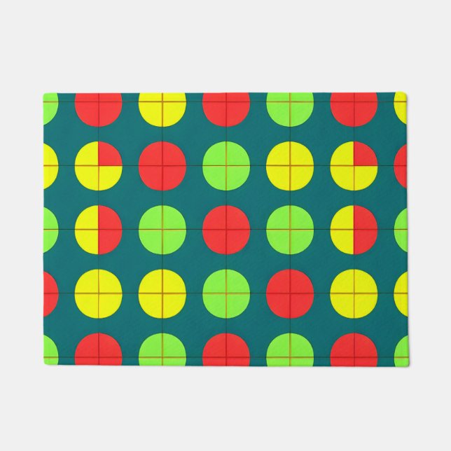 Colourful Geometric Pattern With Green, Red Doormat (Front)