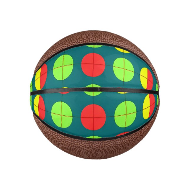Colourful Geometric Pattern With Green, Red Mini Basketball (Front)