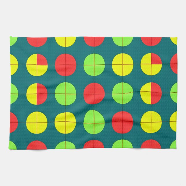 Colourful Geometric Pattern With Green, Red Tea Towel (Horizontal)