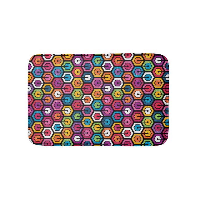 Colourful geometric pattern with hexagons bath mat (Front)