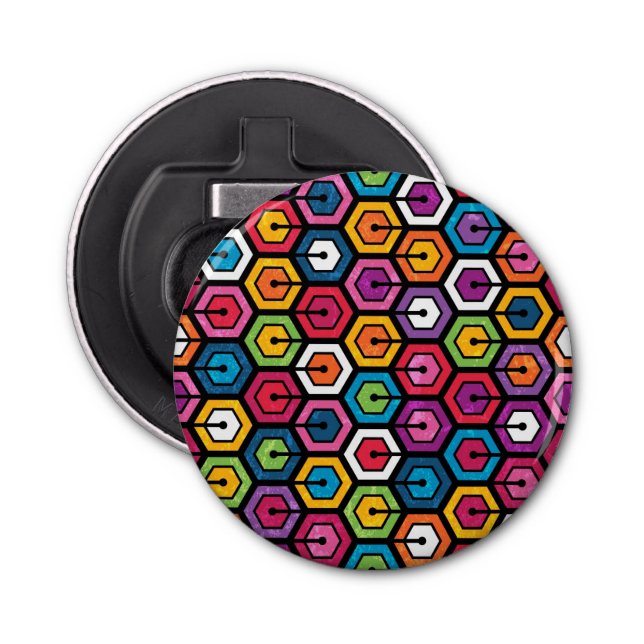 Colourful geometric pattern with hexagons bottle opener (Front)