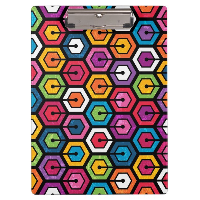 Colourful geometric pattern with hexagons clipboard (Front)