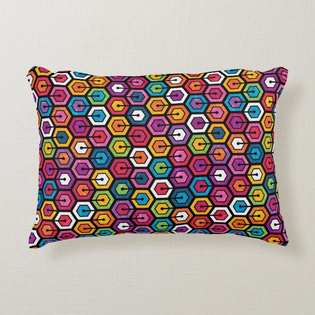 Colourful geometric pattern with hexagons decorative cushion (Front)