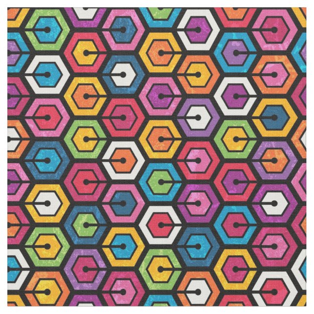 Colourful geometric pattern with hexagons fabric (Close Up)