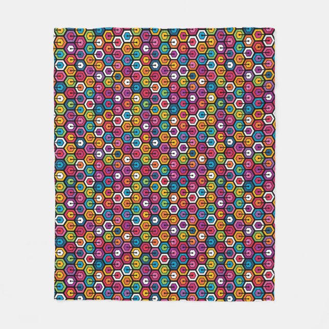 Colourful geometric pattern with hexagons fleece blanket (Front)