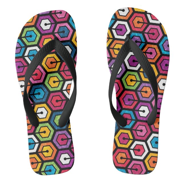 Colourful geometric pattern with hexagons jandals (Footbed)
