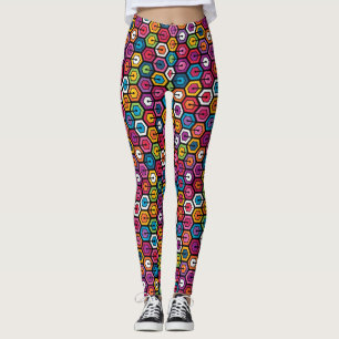 Colourful geometric pattern with hexagons leggings