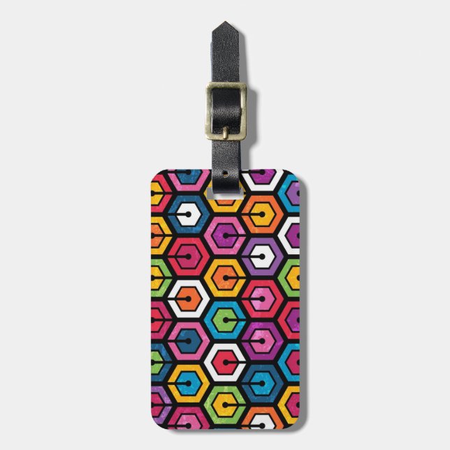 Colourful geometric pattern with hexagons luggage tag (Front Vertical)
