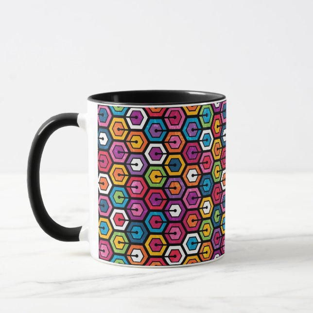 Colourful geometric pattern with hexagons mug (Left)