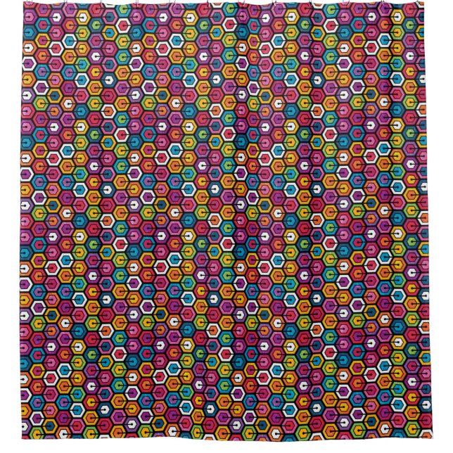 Colourful geometric pattern with hexagons shower curtain (Front)
