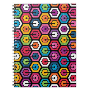 Colourful geometric pattern with hexagons spiral notebook