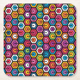 Colourful geometric pattern with hexagons square paper coaster
