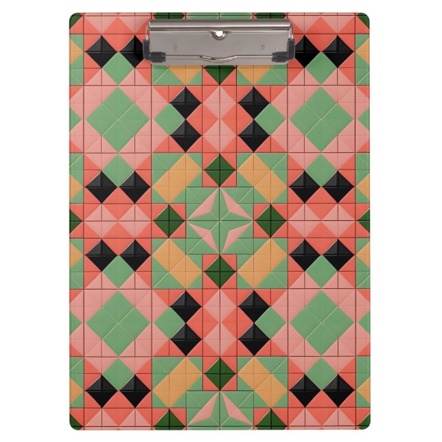 Colourful Geometric Pattern With Symmetrical Squar Clipboard (Front)