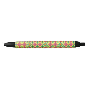 Colourful Geometric Pattern with Symmetrical Tile Black Ink Pen