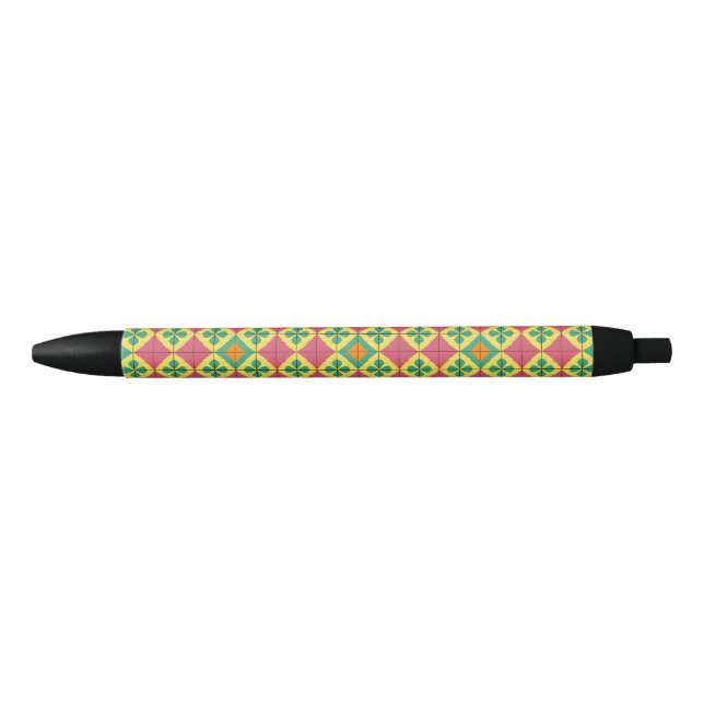 Colourful Geometric Pattern with Symmetrical Tile Black Ink Pen (Front)