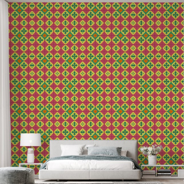 Colourful Geometric Pattern with Symmetrical Tile Wallpaper (Bedroom)