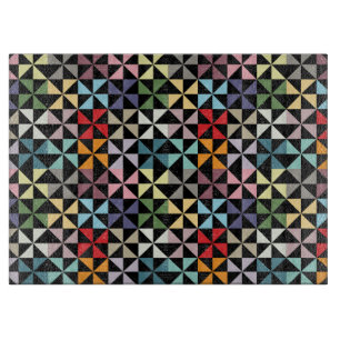 Colourful Geometric Pinwheel Black Cutting Board