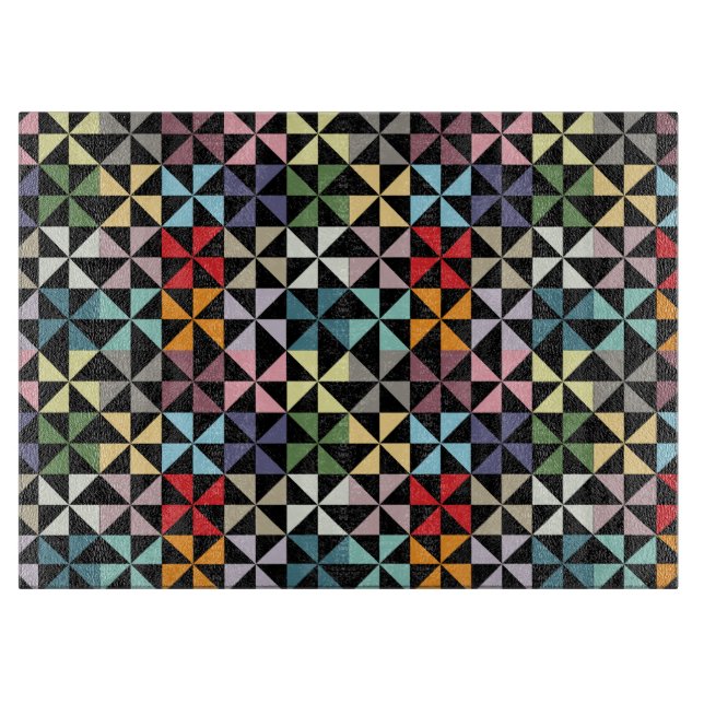 Colourful Geometric Pinwheel Black Cutting Board (Front)