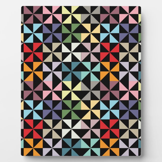 Colourful Geometric Pinwheel Black Plaque (Front)