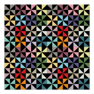 Colourful Geometric Pinwheel Black Poster