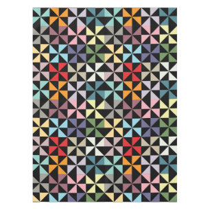 Colourful Geometric Pinwheel Black Tablecloth